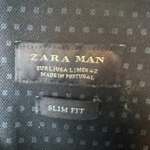 Zara Men’s Navy Button Down Polo Shirt Denim‎ Collar Size Large - Picture 2 of 5